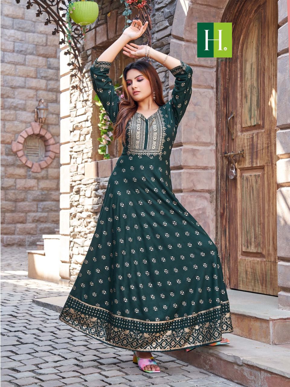 Hirwa Golden Surili Festive Wear Wholesale Anarkali Kurti Catalog